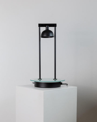 Vintage table lamp metal and glass black postmodern Memphis design Italy 1980s