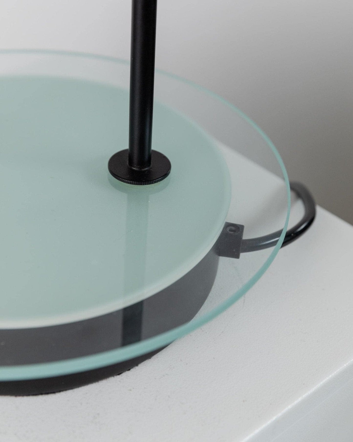 Vintage table lamp metal and glass black postmodern Memphis design Italy 1980s