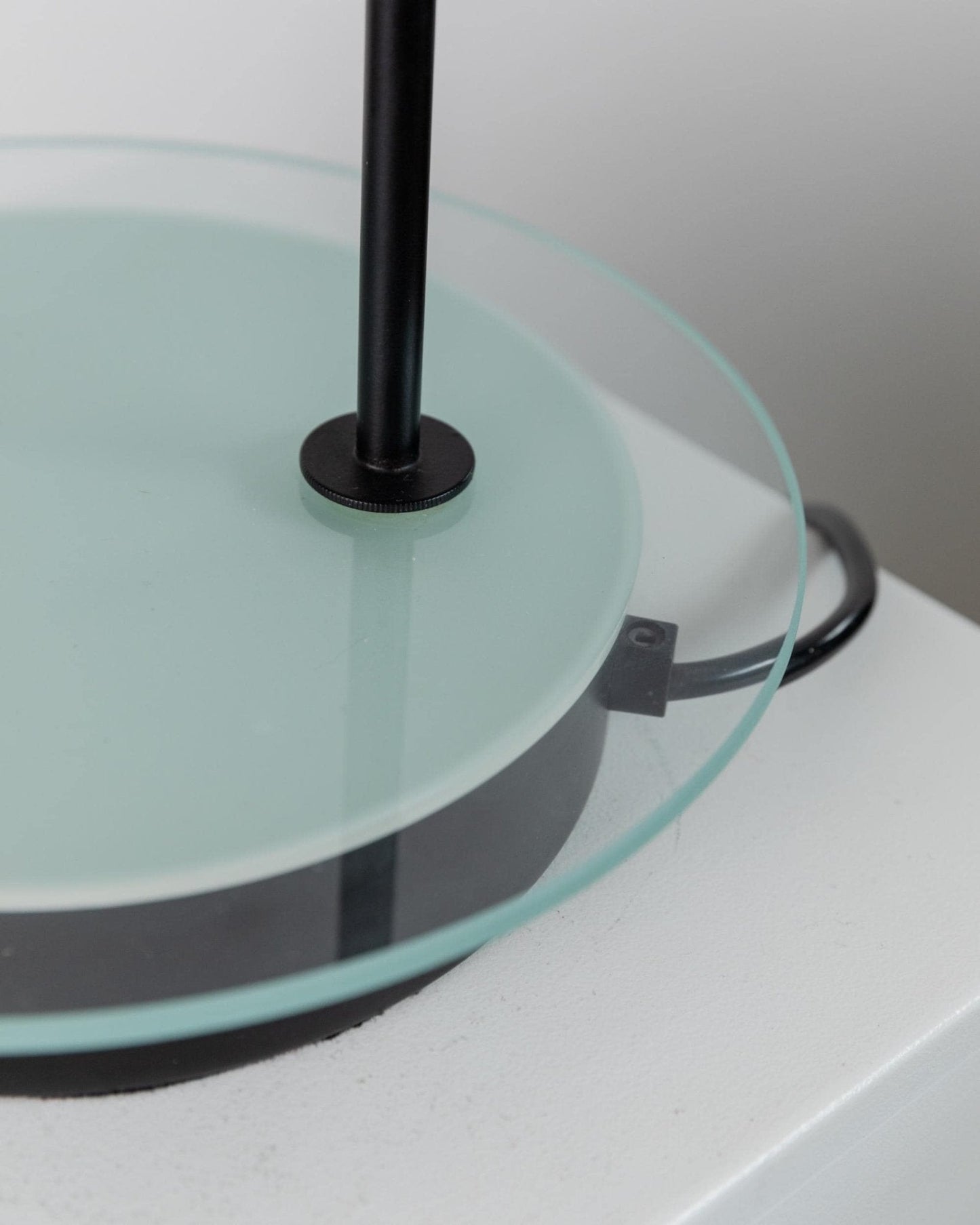 Vintage table lamp metal and glass black postmodern Memphis design Italy 1980s