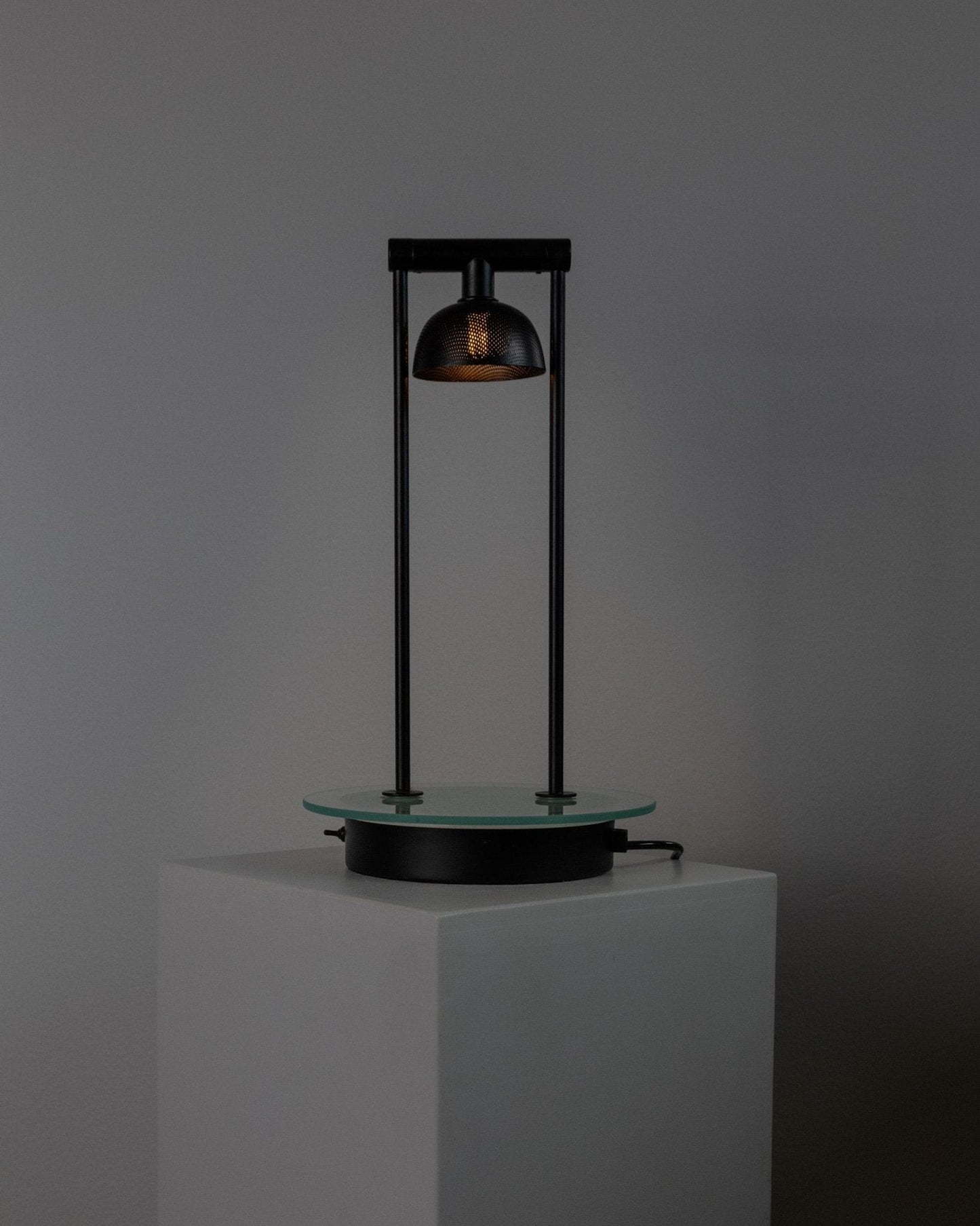 Vintage table lamp metal and glass black postmodern Memphis design Italy 1980s