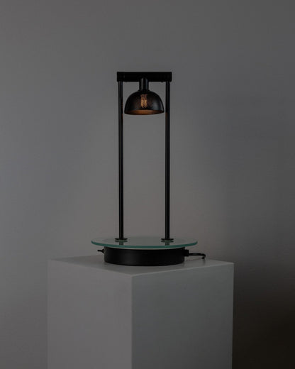 Vintage table lamp metal and glass black postmodern Memphis design Italy 1980s