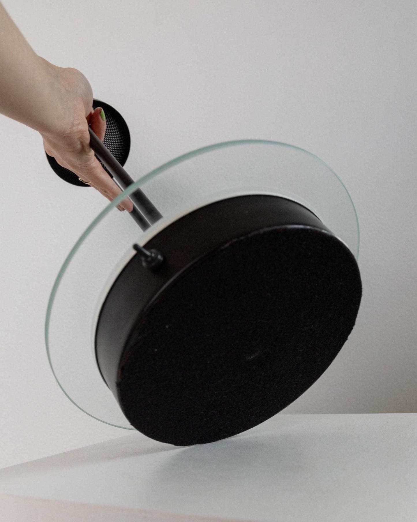 Vintage table lamp metal and glass black postmodern Memphis design Italy 1980s