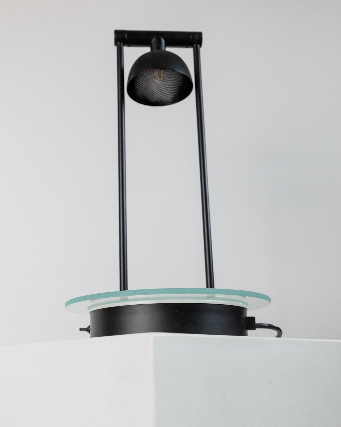 Vintage table lamp metal and glass black postmodern Memphis design Italy 1980s