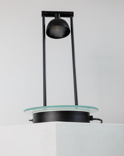 Vintage table lamp metal and glass black postmodern Memphis design Italy 1980s