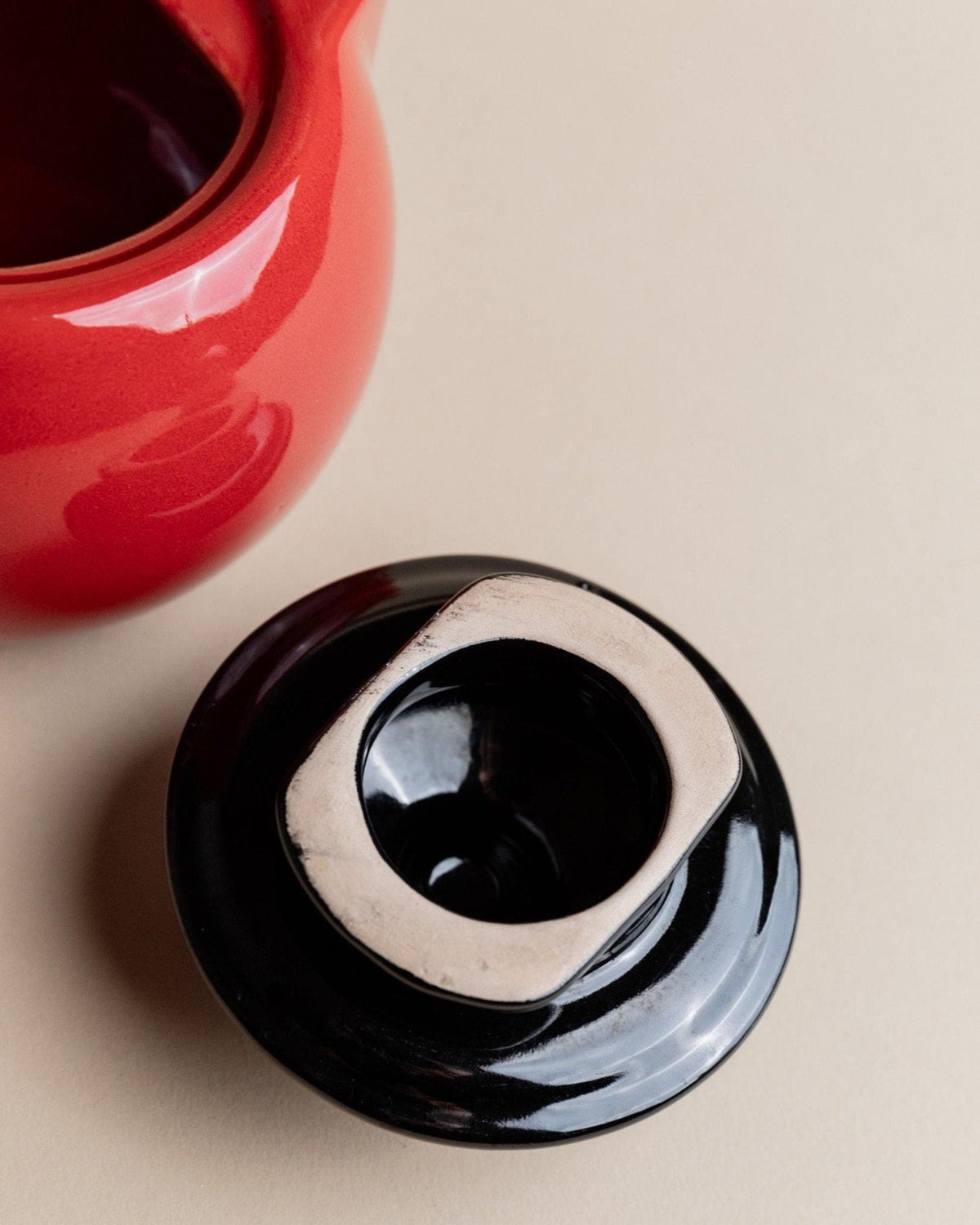 Cafetière Moka Vintage avec pot en céramique par Caffe Cellana rouge Pop Art Design années 1980