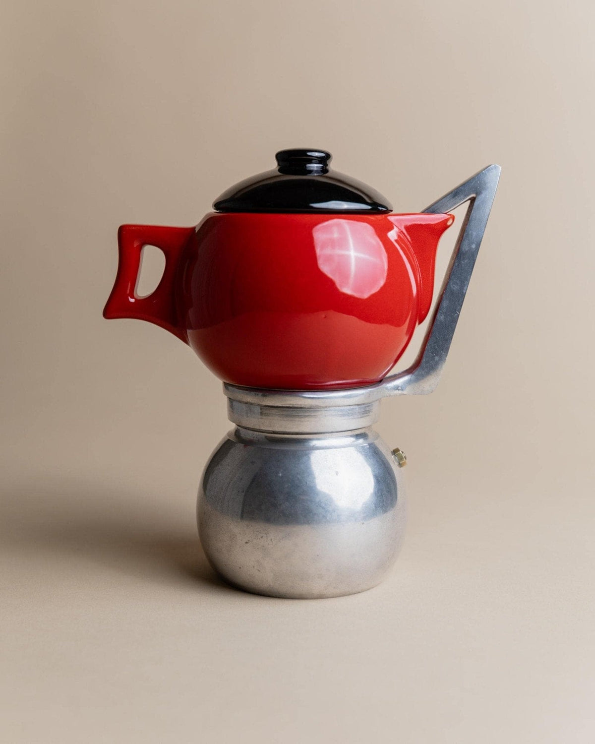 Cafetière Moka Vintage avec pot en céramique par Caffe Cellana rouge Pop Art Design années 1980