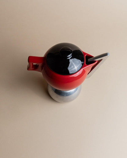 Vintage Moka Maker mit Keramiktopf von Caffe Cellana rot Pop Art Design 1980er
