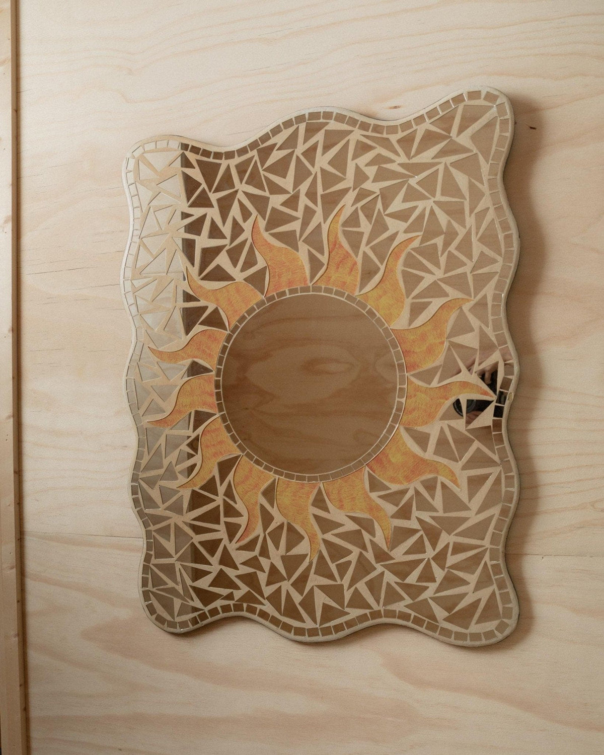 Vintage mosaic mirror with sun pattern Italy 1970s boho style