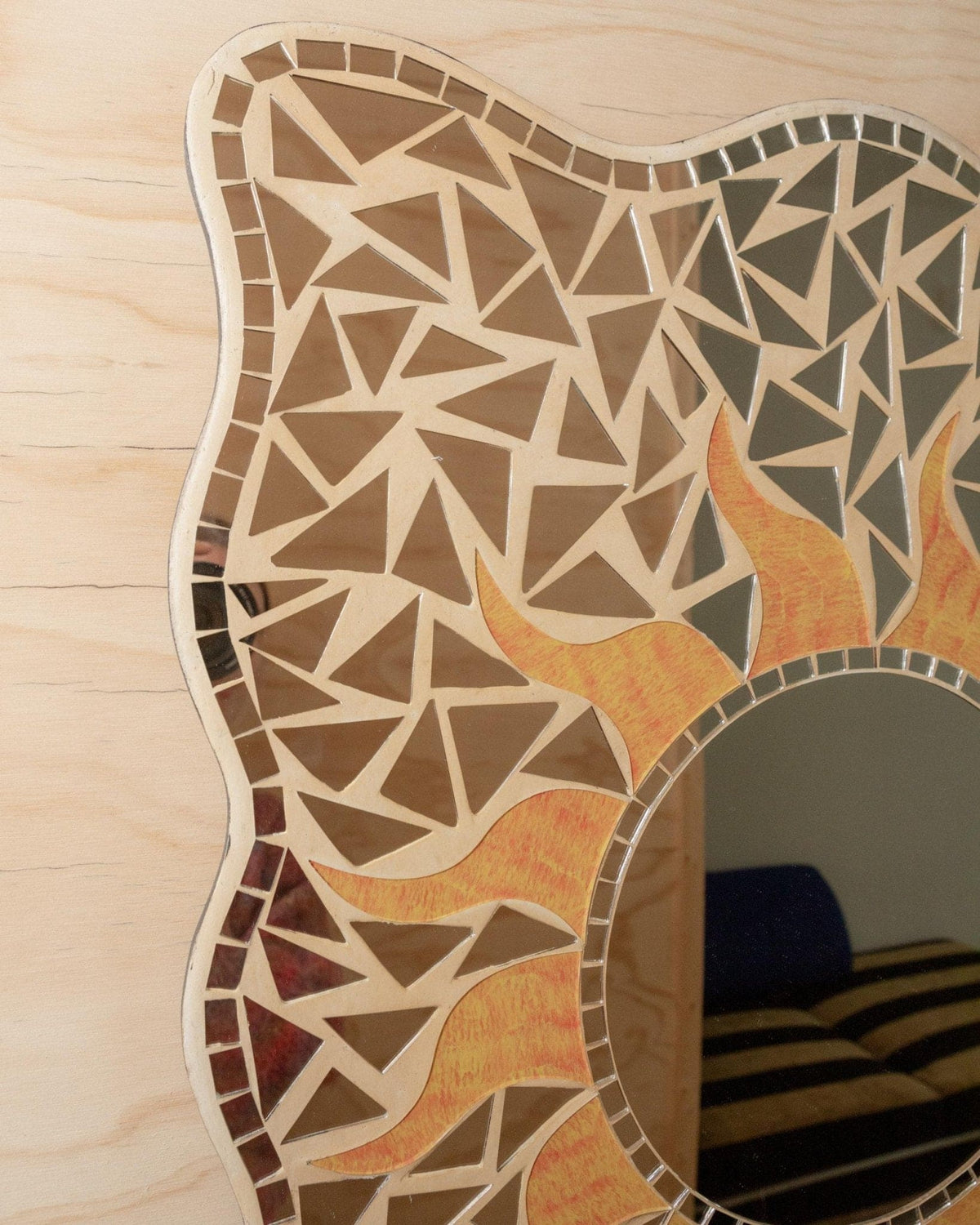 Vintage mosaic mirror with sun pattern Italy 1970s boho style