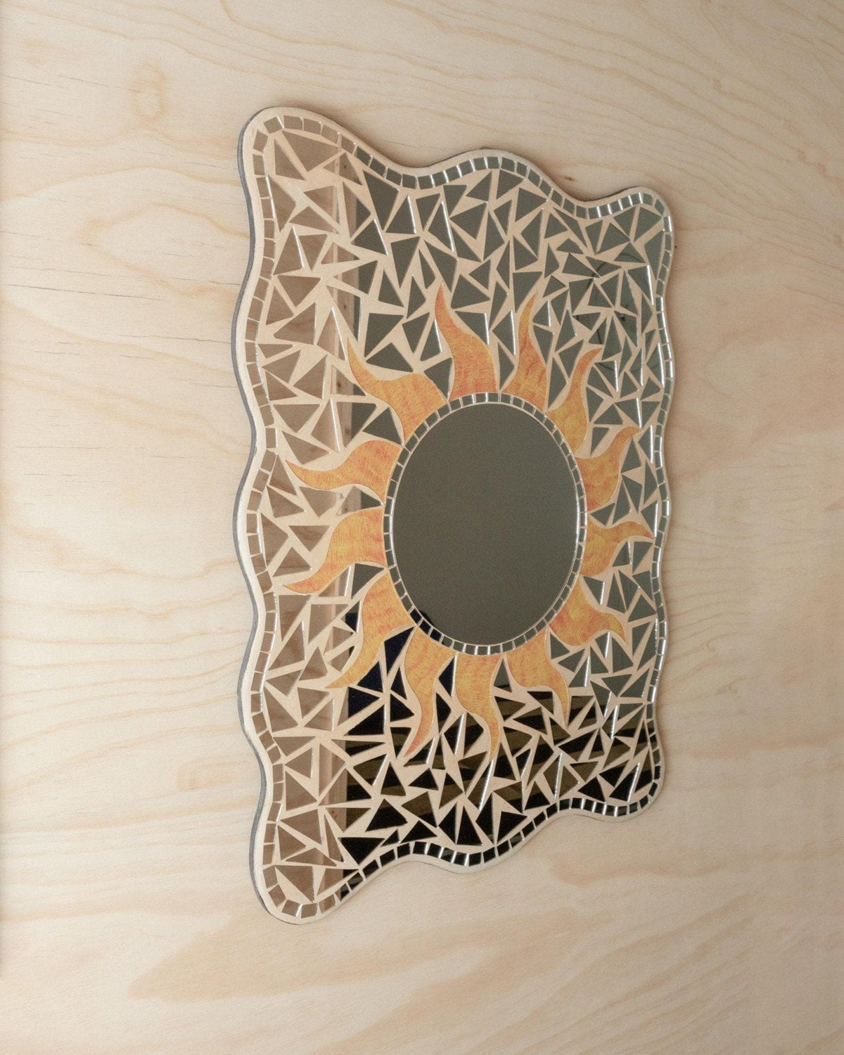 Vintage mosaic mirror with sun pattern Italy 1970s boho style