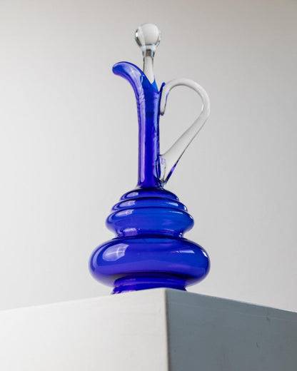 Vintage Murano Karaffe Kobaltblau mit Klarglasstopfen und Griff 60er Jahre