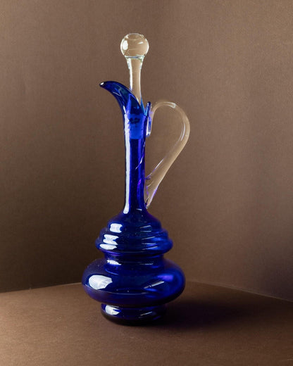 Vintage Murano Karaffe Kobaltblau mit Klarglasstopfen und Griff 60er Jahre