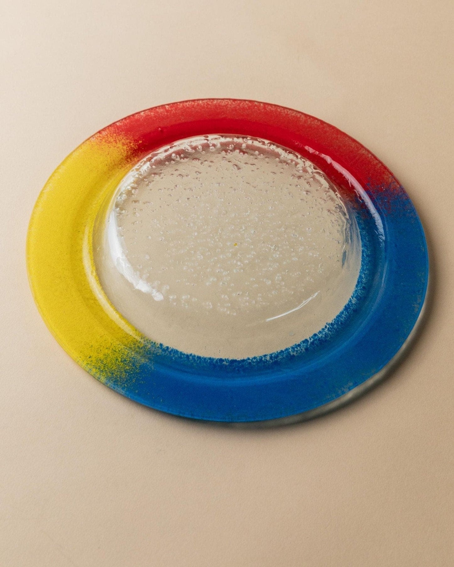 Vintage Murano Glasschale Blau Rot Gelb Pop Art Design 1980er Jahre