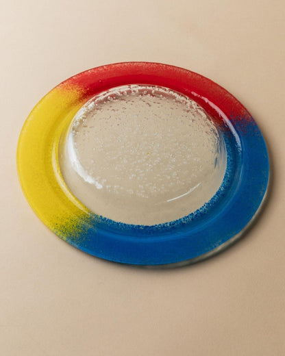 Vintage Murano Glasschale Blau Rot Gelb Pop Art Design 1980er Jahre