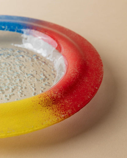 Vintage Murano Glasschale Blau Rot Gelb Pop Art Design 1980er Jahre