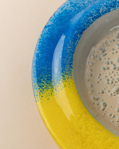 Vintage Murano Glasschale Blau Rot Gelb Pop Art Design 1980er Jahre