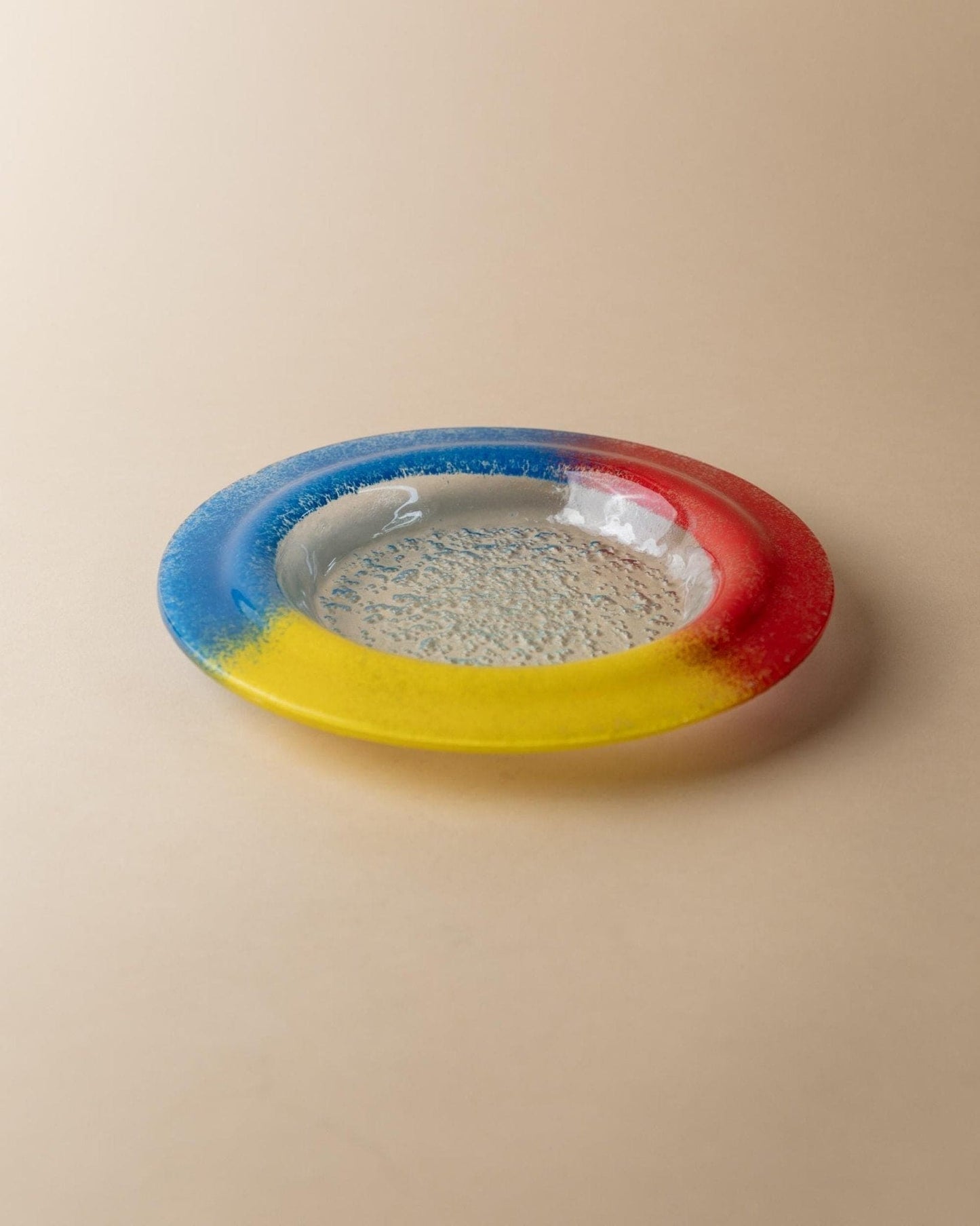 Vintage Murano Glasschale Blau Rot Gelb Pop Art Design 1980er Jahre