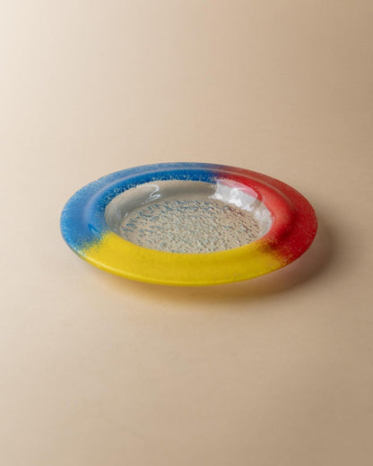 Vintage Murano Glasschale Blau Rot Gelb Pop Art Design 1980er Jahre