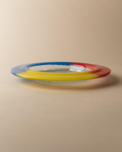 Vintage Murano Glasschale Blau Rot Gelb Pop Art Design 1980er Jahre