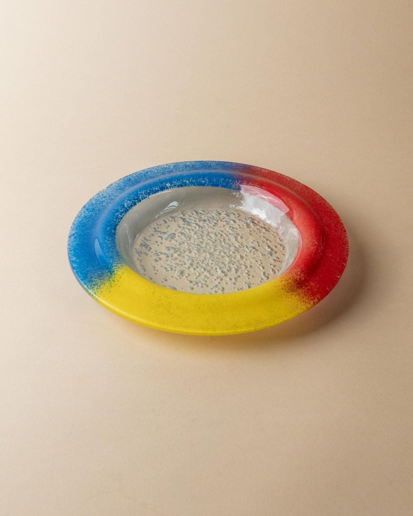 Vintage Murano Glasschale Blau Rot Gelb Pop Art Design 1980er Jahre