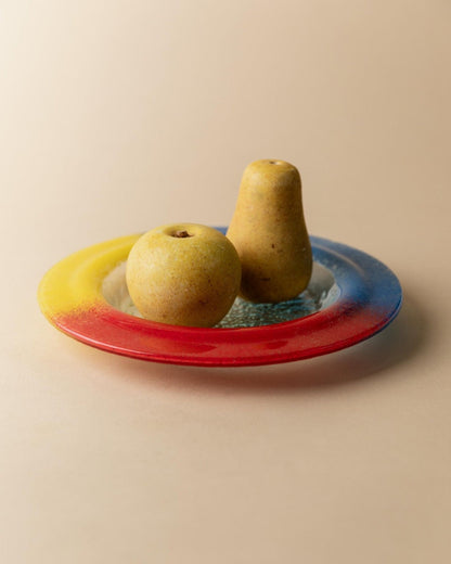 Vintage Murano Glasschale Blau Rot Gelb Pop Art Design 1980er Jahre