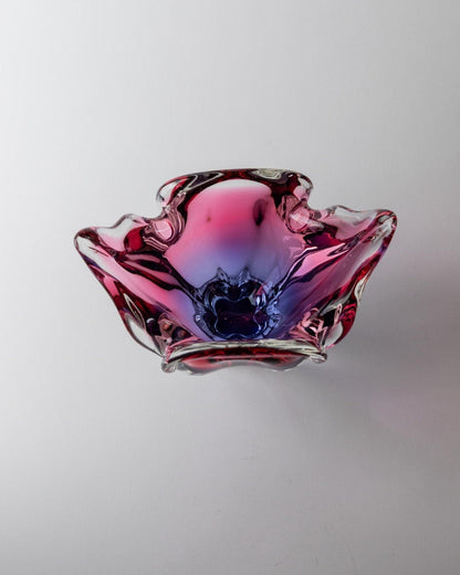 Vintage Murano Glasschale Rosa Blau Organisch Italien 1970er
