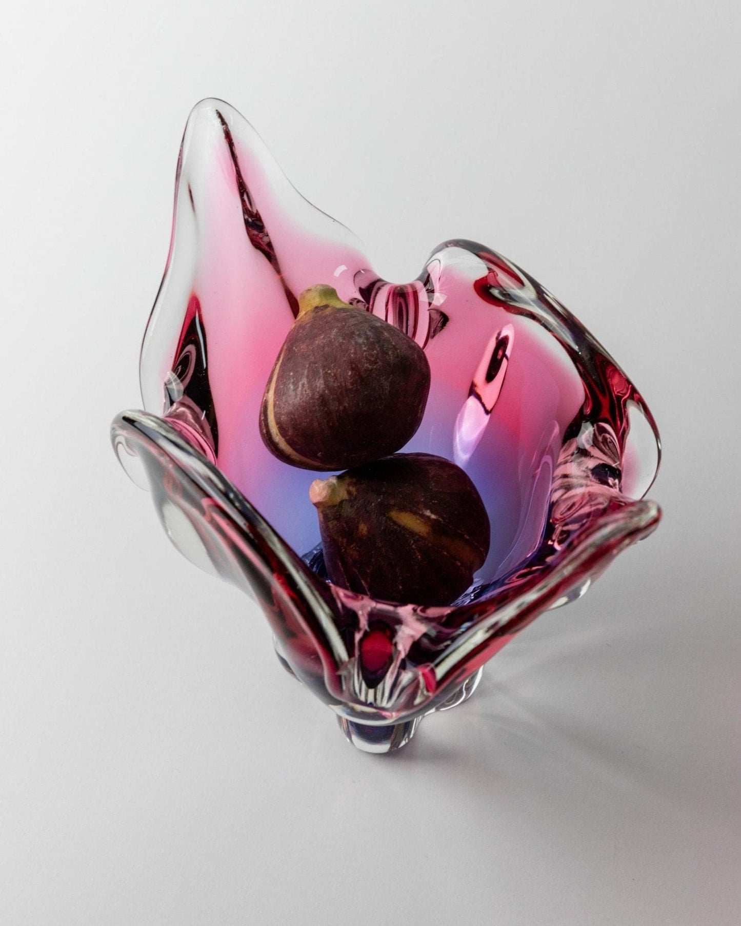 Vintage Murano Glasschale Rosa Blau Organisch Italien 1970er