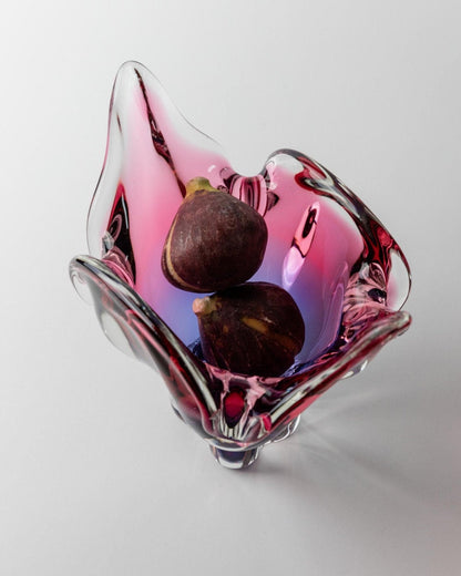 Vintage Murano Glasschale Rosa Blau Organisch Italien 1970er