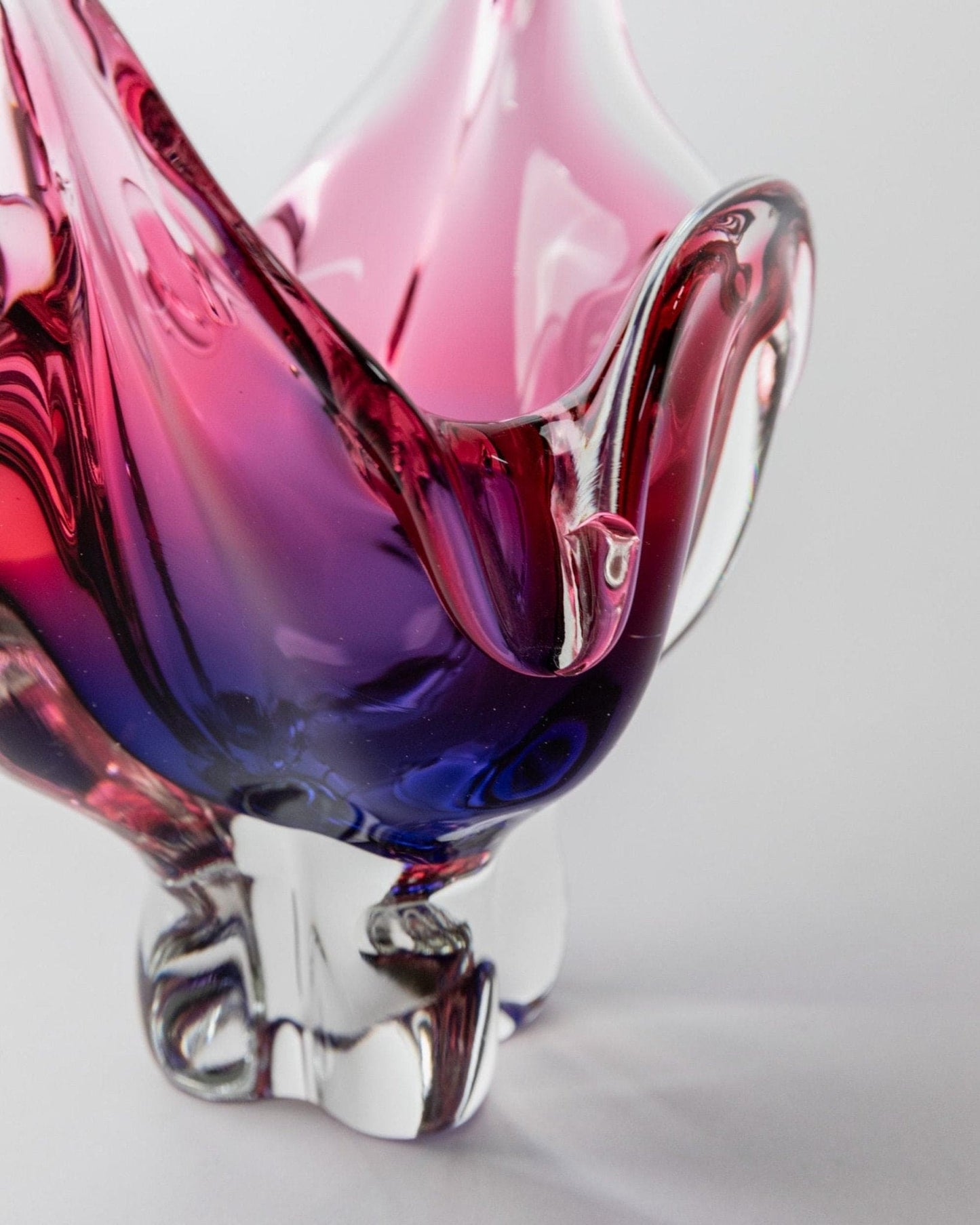 Vintage Murano Glasschale Rosa Blau Organisch Italien 1970er