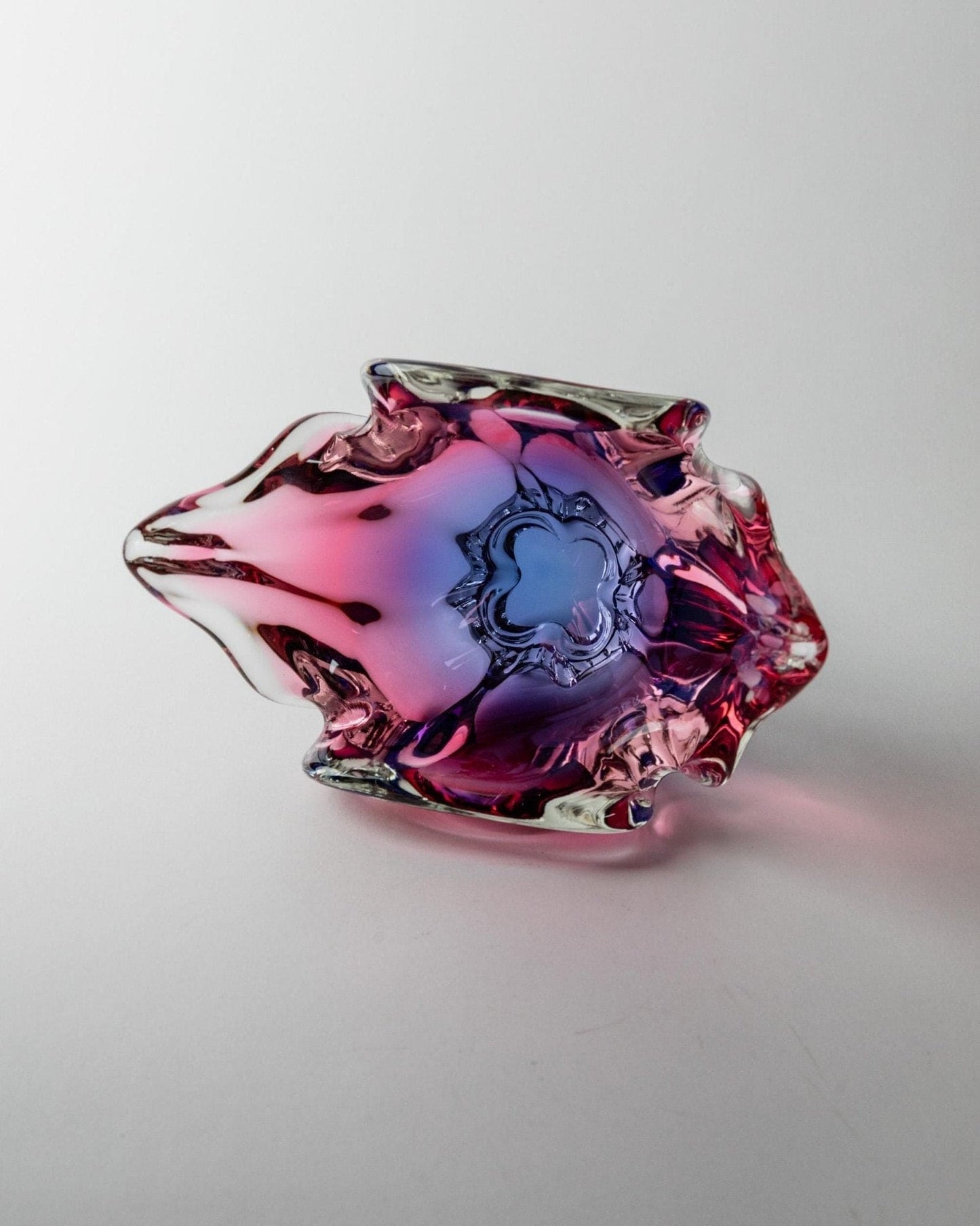 Vintage Murano Glasschale Rosa Blau Organisch Italien 1970er