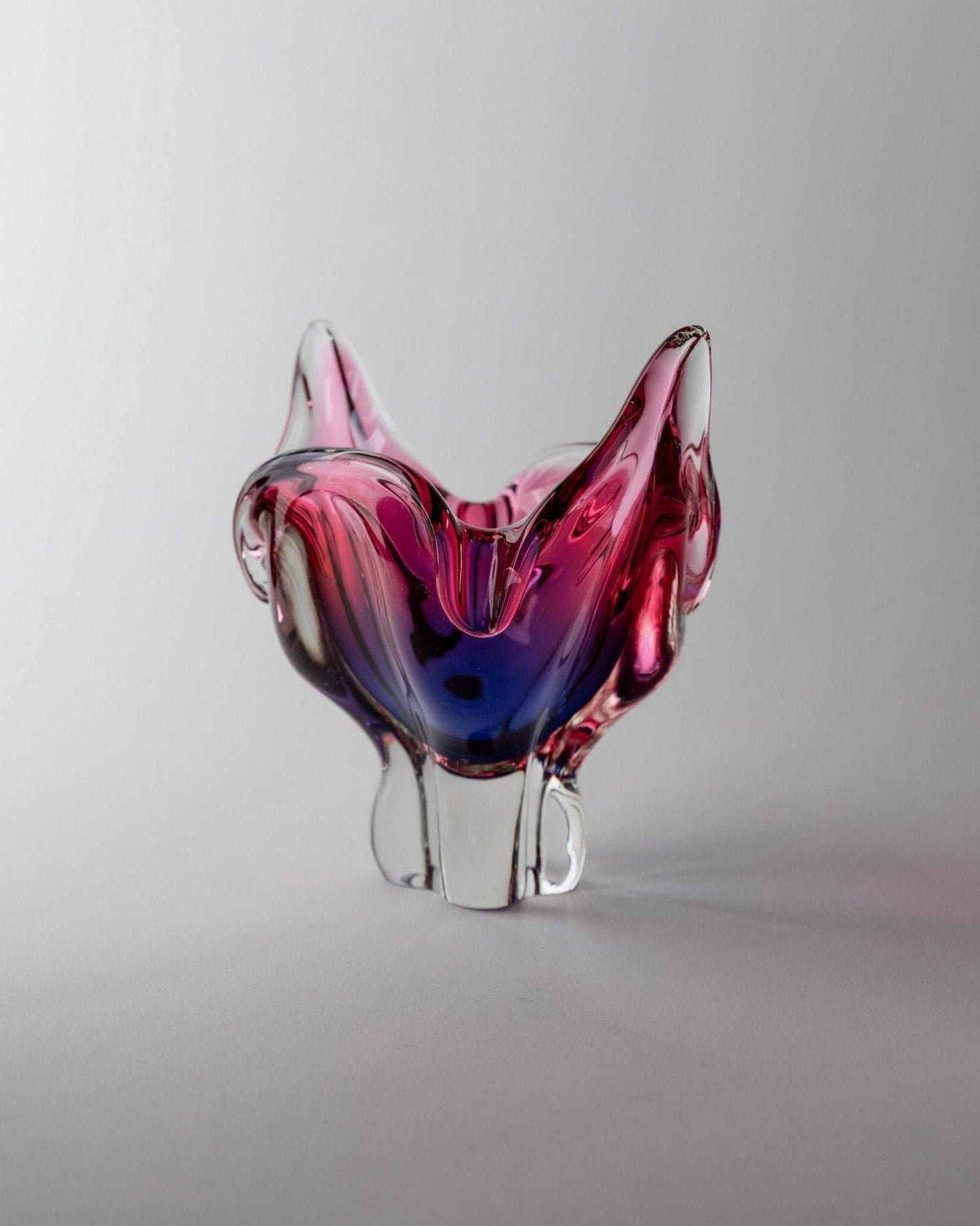 Vintage Murano Glasschale Rosa Blau Organisch Italien 1970er