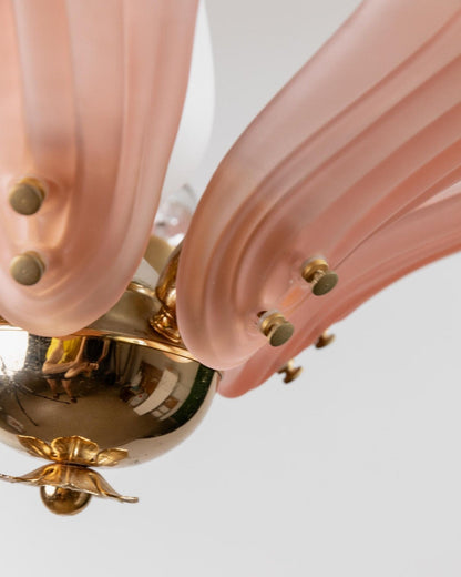 Plafonnier vintage en verre de Murano en forme de fleur en métal doré rose Italie années 1960
