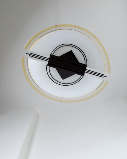 Plafonnier vintage en verre de Murano géométrique blanc jaune noir Memphis années 80