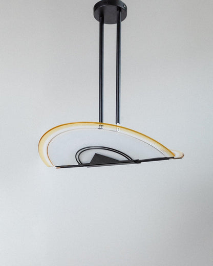 Plafonnier vintage en verre de Murano géométrique blanc jaune noir Memphis années 80