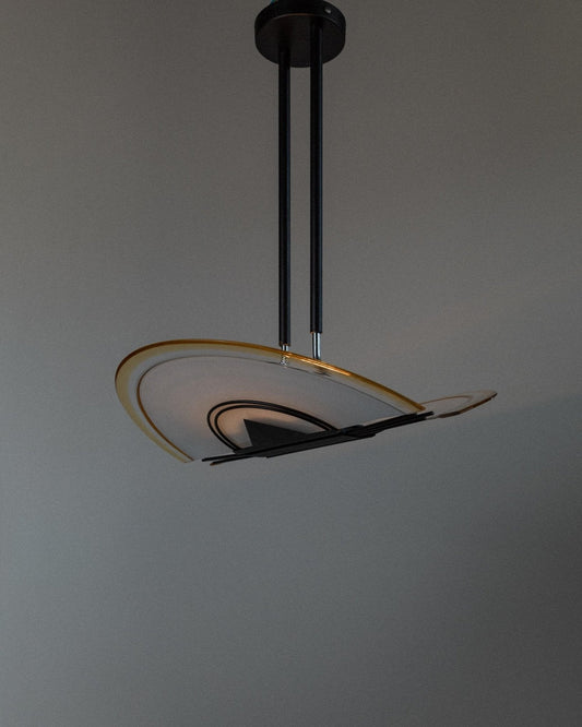 Vintage Deckenleuchte Murano Glas Weiß Gelb Schwarz Klar Vintage Lampe Murano Glas Metall