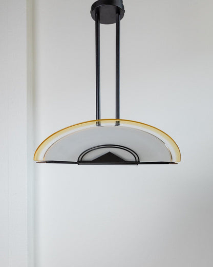 Plafonnier vintage en verre de Murano géométrique blanc jaune noir Memphis années 80