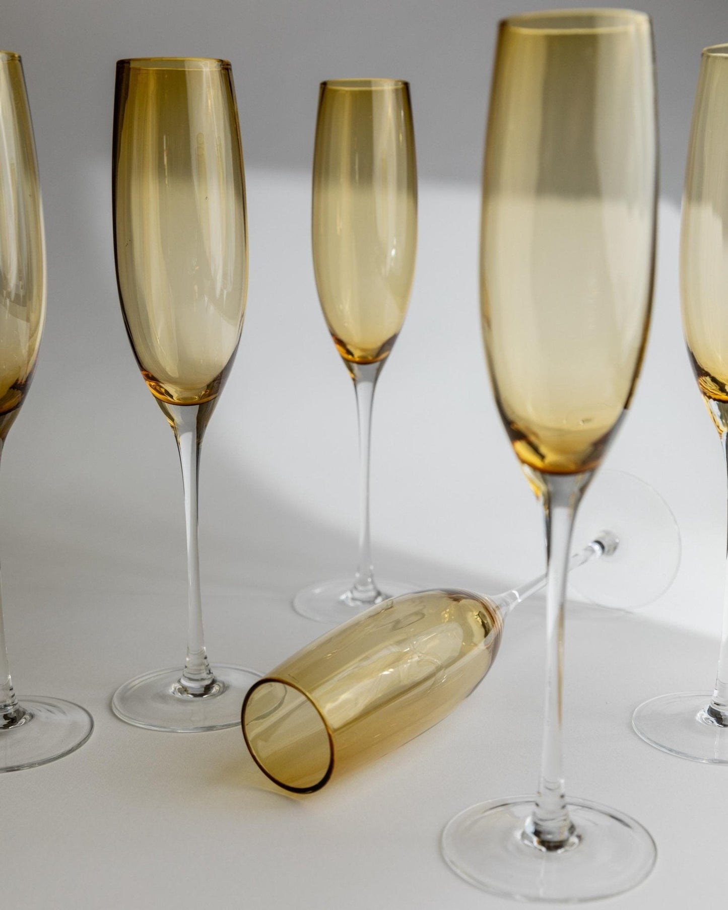 Set von 6 Vintage Champagnergläser Murano, Bernstein und Klar