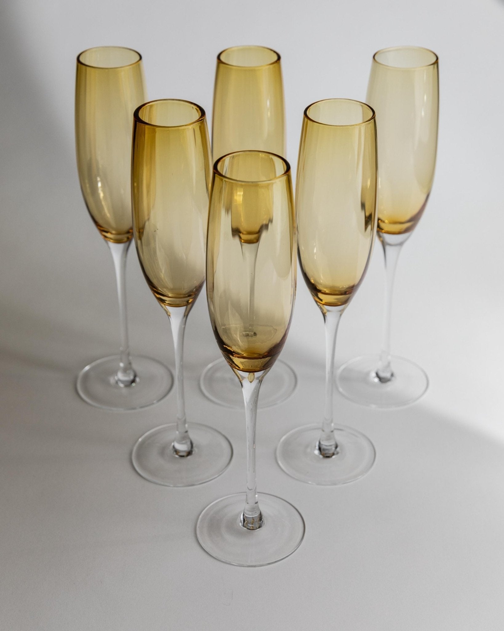 Set von 6 Vintage Champagnergläser Murano, Bernstein und Klar