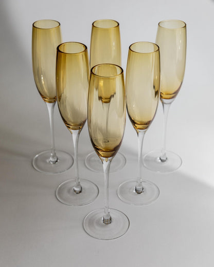 Set von 6 Vintage Champagnergläser Murano, Bernstein und Klar
