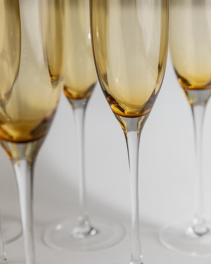 Set von 6 Vintage Champagnergläser Murano, Bernstein und Klar