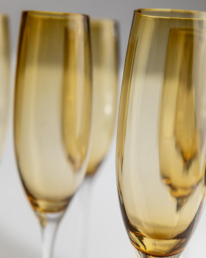 Set von 6 Vintage Champagnergläser Murano, Bernstein und Klar