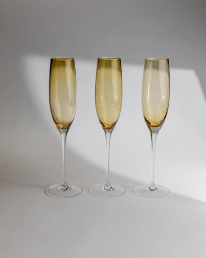 Set von 6 Vintage Champagnergläser Murano, Bernstein und Klar