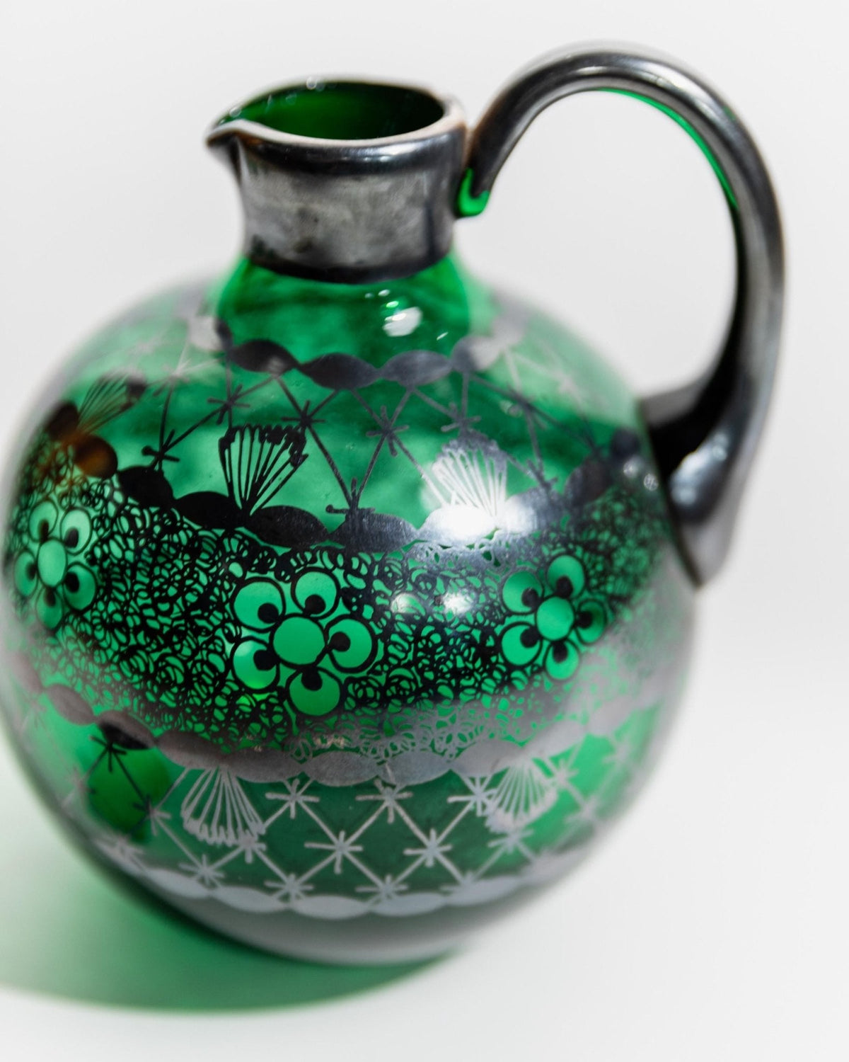 Vintage Likörset Murano von Murano für Glass-Art Italy, grün, handbemalt, 1930er