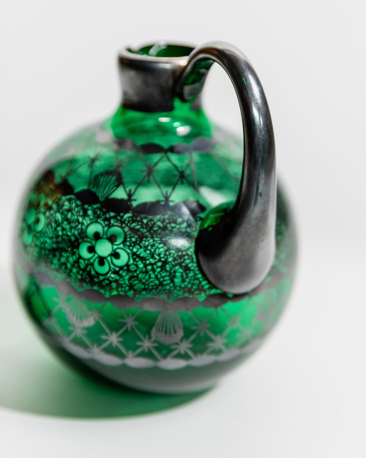 Vintage Likörset Murano von Murano für Glass-Art Italy, grün, handbemalt, 1930er
