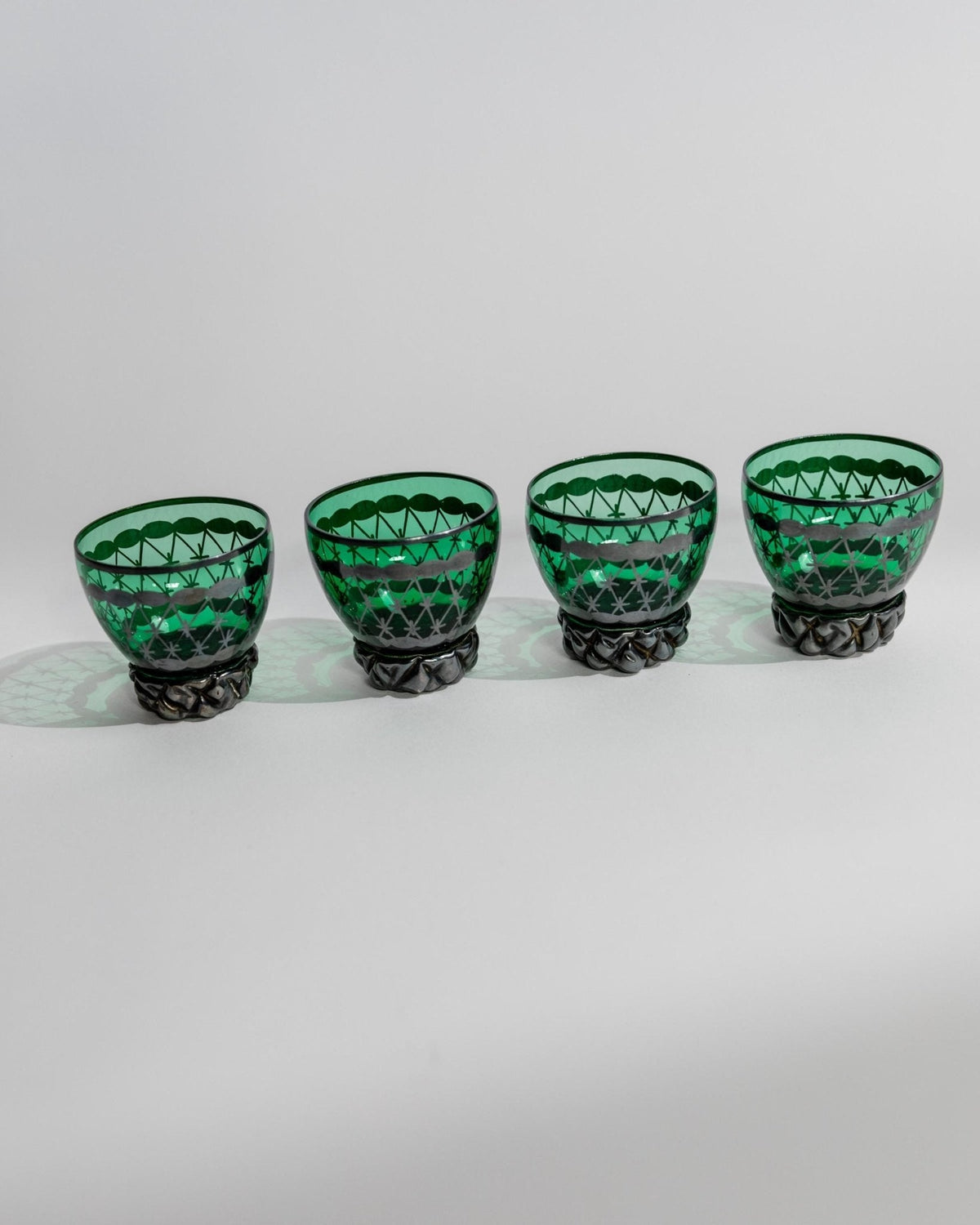 Vintage Likörset Murano von Murano für Glass-Art Italy, grün, handbemalt, 1930er