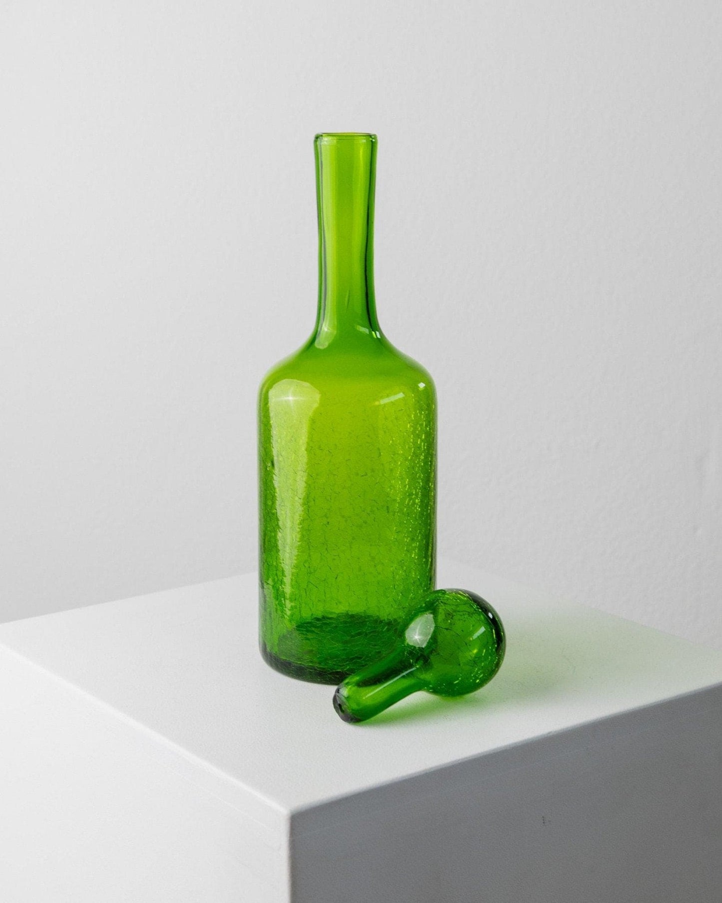 Vintage Murano Glass Carafe and Glass of 3 Green Crackle Effect Italy 60s