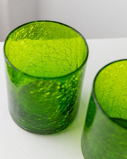 Vintage Murano Glass Carafe and Glass of 3 Green Crackle Effect Italy 60s