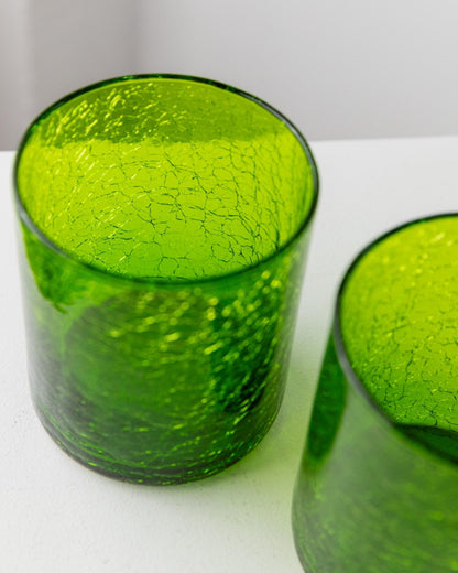 Vintage Glas Set von 3 Gläsern und Karaffe von Murano, grün, Crackle-Effekt, Italien 60er
