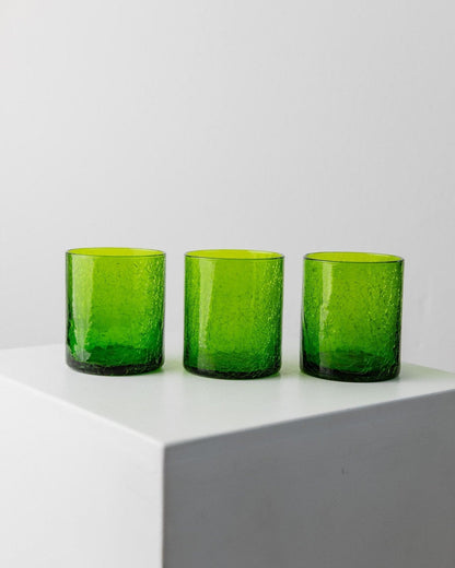 Vintage Murano Glass Carafe and Glass of 3 Green Crackle Effect Italy 60s