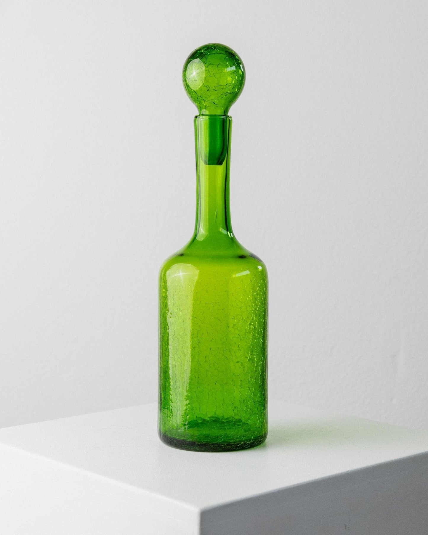 Vintage Murano Glass Carafe and Glass of 3 Green Crackle Effect Italy 60s